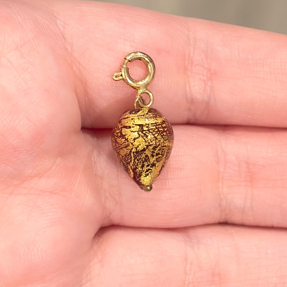 14K Murano Glass Heart Charm, Yellow Gold Pendant, Dainty Petite, Red Gold Bead - Picture 13 of 13